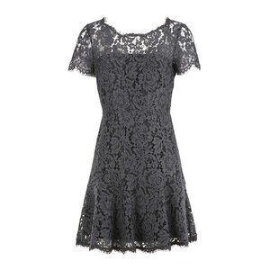 Diane Von Furstenberg DVF Fifi V-Back Flounce Hem Gray Lace  Party Dress sz 0